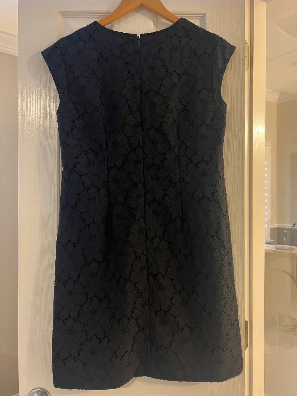 J. Crew Navy Lace Cap-Sleeve V-Neck Sheath Dress